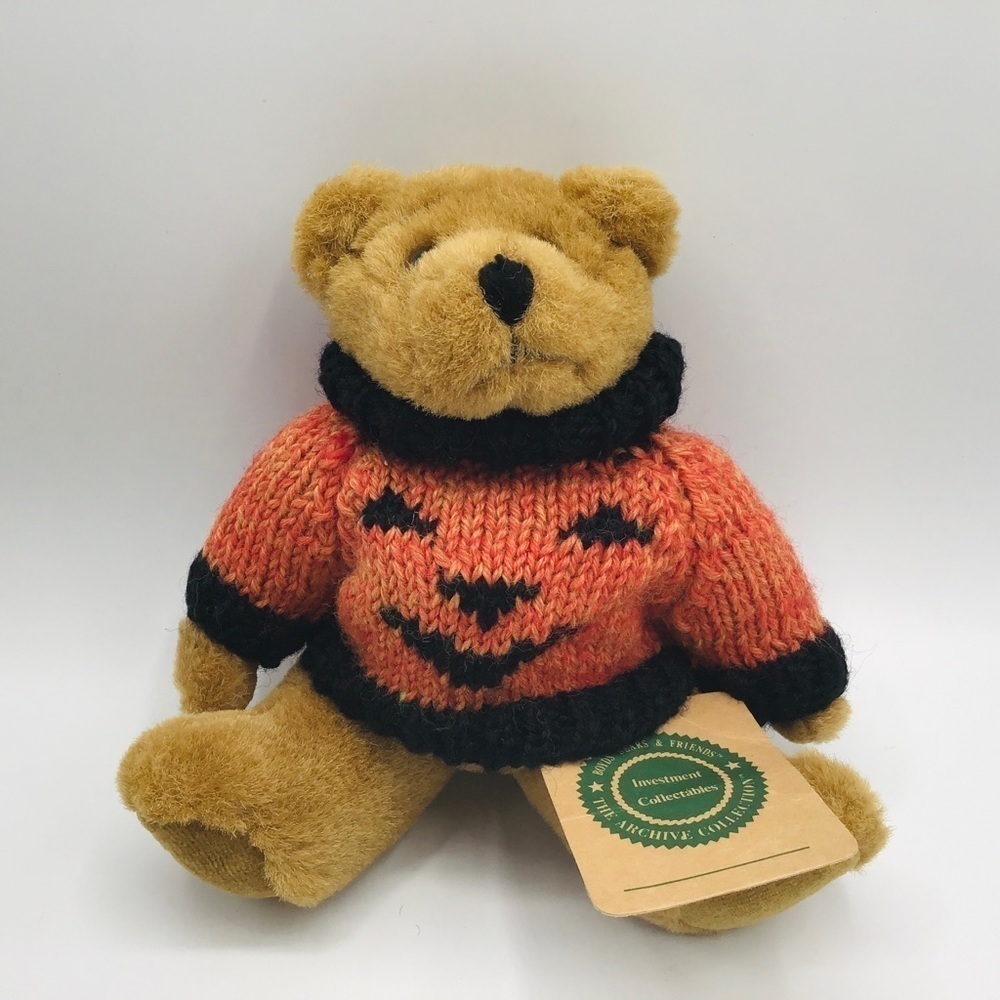 Vtg Boyds Bear 9”Plush Bear Halloween Pumpkin Sweater Jointed Brown Archive 90’s